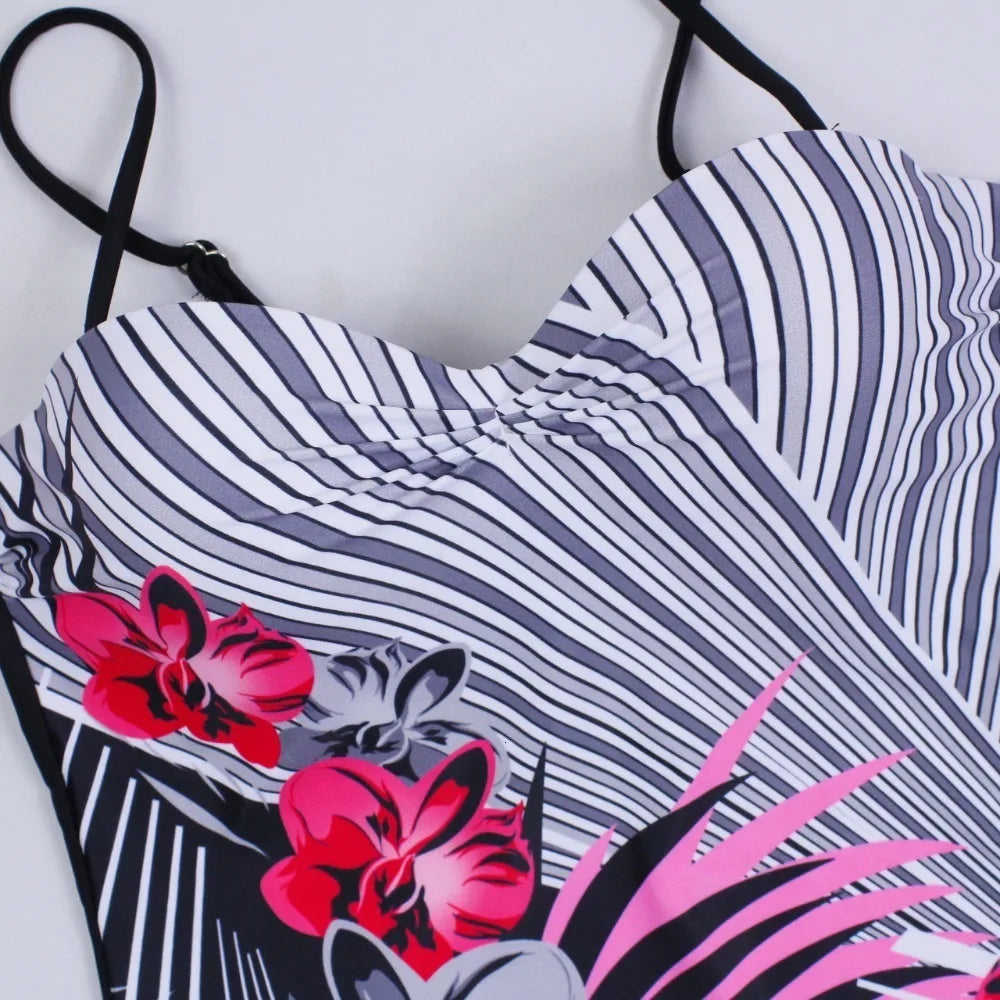 Print Floral One-piece Large Swimsuits Closed Push Up Female Swimwear Pool Beach Body Bathing Suit Women XXL