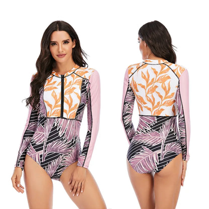 Women 2XL Diving Rashguard Long Sleeve UV Sun Protection Swimsuit Zipper Swimwear Printed Surfing Suit Rash Guards Bathing Suit