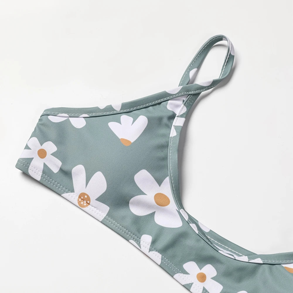 Swimwear Women Floral Print Sexy Bikini Straps Padded Bra Low Waist Swimsuit Female Bathers