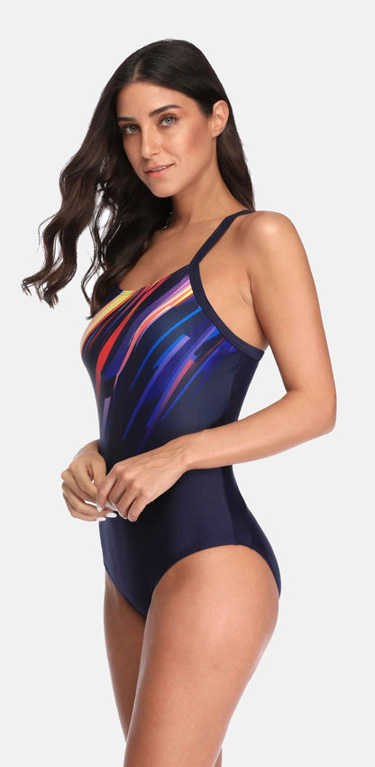Anfilia Women's One Piece Sports Swimwear Colour Flash Swimsuit