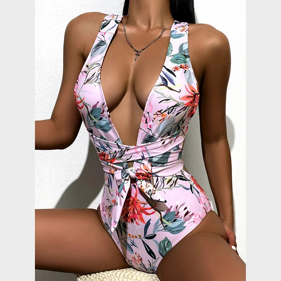 Swimwear Women One Piece Swimsuit Tie Dye Bathing Suit Woman Bodysuit Bandage Cross Swimming for Beach Wear Monokini