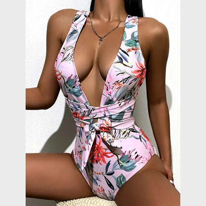 Swimwear Women One Piece Swimsuit Tie Dye Bathing Suit Woman Bodysuit Bandage Cross Swimming for Beach Wear Monokini