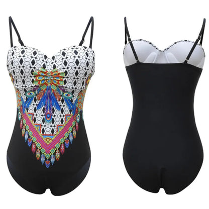 One Piece Swimsuit Closed Large Size Print Swimwear Women Flower Push Up Swimsuits Body Female Beach Bathing Suit XXL