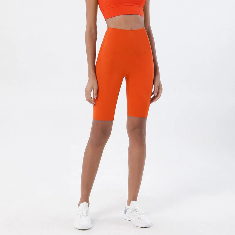 Nylon Women's Shorts Gym Yoga Cycling Shorts High Waist Elastic Breathable No T Line Fitness Womens Clothing 24 Colors