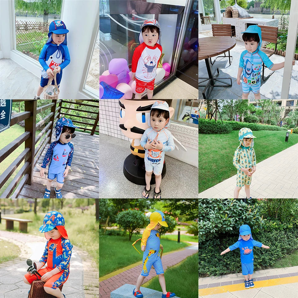 Kids Bathing Suits UV Protection Swimsuit Baby Boy Long Sleeve Swimwear for Children Swimming Suit Child Beach Pool Clothes