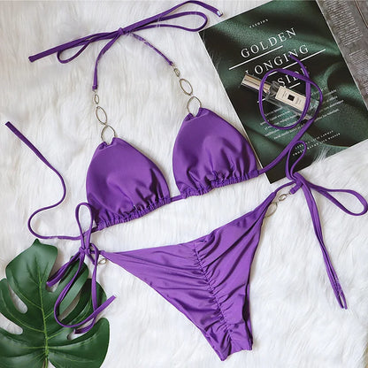 Halter Diamond Bikini Women Swimsuit Female Metal Chains Swimwear Two Pieces Bikini set Brazilian Bather Bathing Suit Swim