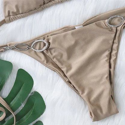 Halter Diamond Bikini Women Swimsuit Female Metal Chains Swimwear Two Pieces Bikini set Brazilian Bather Bathing Suit Swim