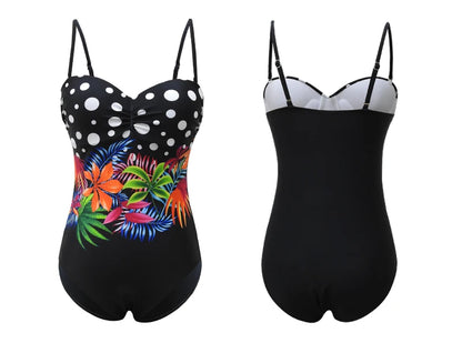One Piece Swimsuit Closed Large Size Print Swimwear Women Flower Push Up Swimsuits Body Female Beach Bathing Suit XXL