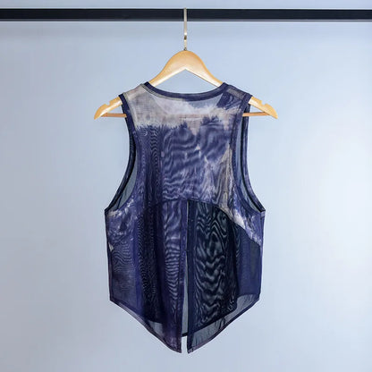 Women Sport Vest Loose Thin Mesh Yoga Shirt Running Fitness Sleeveless T-shirt Quick Dry Forked Tank Tops Gym Workout Tee Blouse