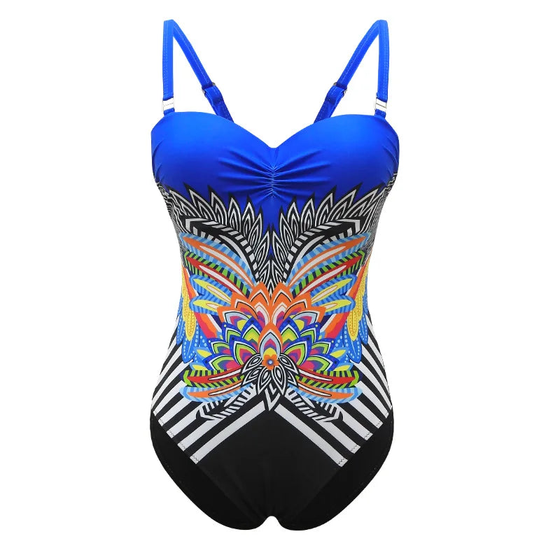 One Piece Swimsuit Closed Large Size Print Swimwear Women Flower Push Up Swimsuits Body Female Beach Bathing Suit XXL