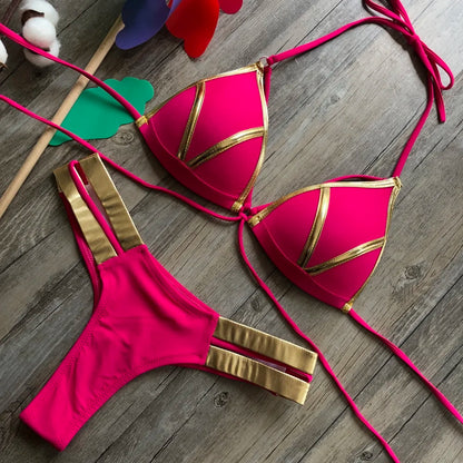 Gold Stamping Women Bikini Set Padded Women Swimsuit Push Up Bikini Swimwear Summer Beachwear Brazil Bathing Suit