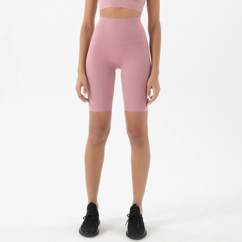 Nylon Women's Shorts Gym Yoga Cycling Shorts High Waist Elastic Breathable No T Line Fitness Womens Clothing 24 Colors