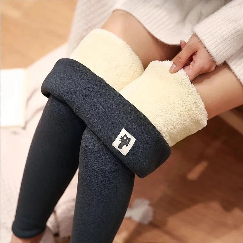 Winter Women Leggings Solid Warm Leggings Thicken Lamb wool Hight Waist Fleece Keep Butt Lift High Stretchy Walking Pants Pocket
