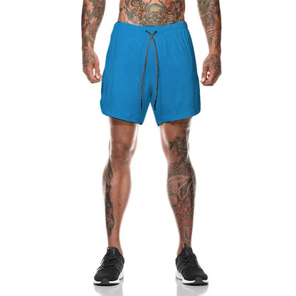 European Men's Sports Summer Double Layer Mobile Phone Pants Gym Exercise Jogging Training Shorts