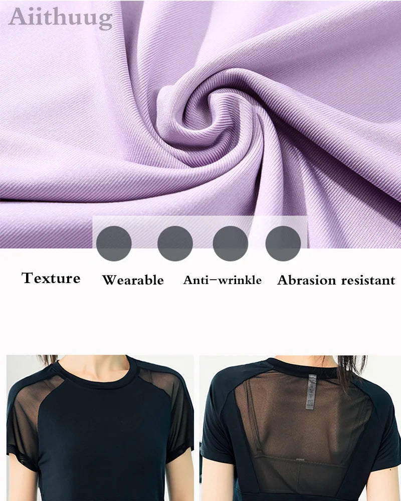 Aiithuug Short Sleeve Workout Tops for Women Stretchy Slim Fit Running Sports Shirts Dry Fit Mesh Yoga Gym Top  Fit T-Shirt