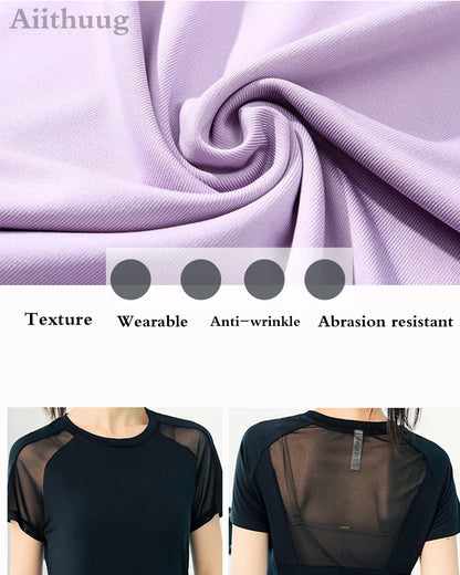 Aiithuug Short Sleeve Workout Tops for Women Stretchy Slim Fit Running Sports Shirts Dry Fit Mesh Yoga Gym Top  Fit T-Shirt