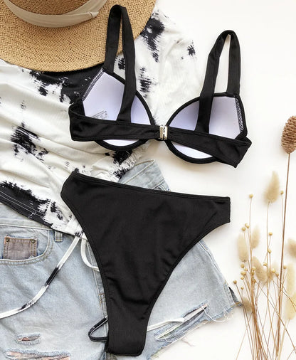 Ribbed Bra Cup High Waist Bikini Women Swimsuit Female Swimwear Two Pieces Bikini set Push Up Bather Bathing Suit Swim Lady