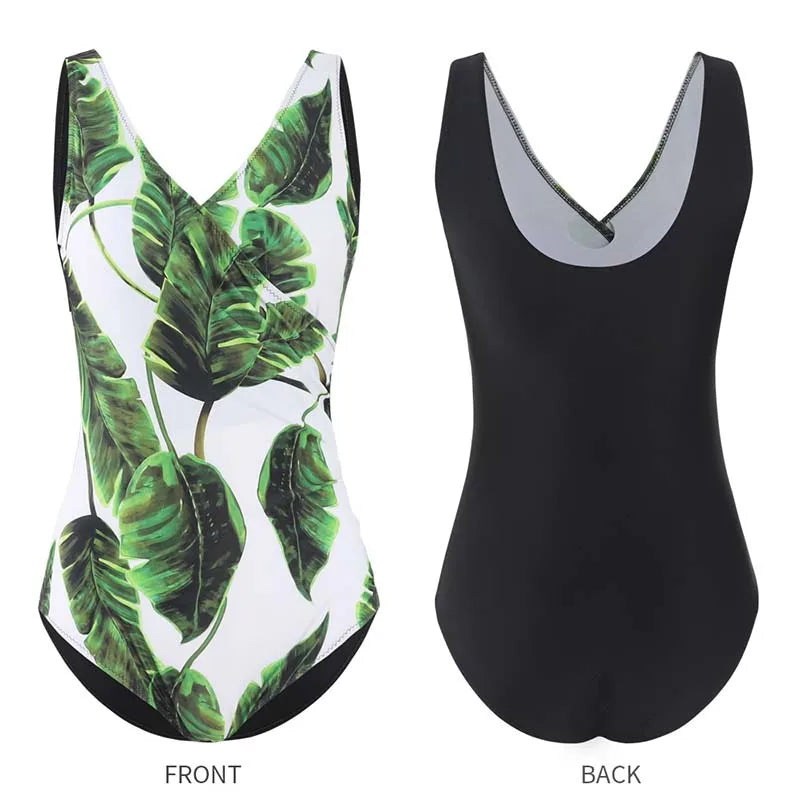 Print Leaf One-Piece Large Swimsuits Closed Female Plus Size Swimwear Pool Beach Bather Body Bathing Suit Women's Swim Wear