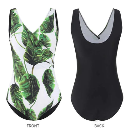 Print Leaf One-Piece Large Swimsuits Closed Female Plus Size Swimwear Pool Beach Bather Body Bathing Suit Women's Swim Wear