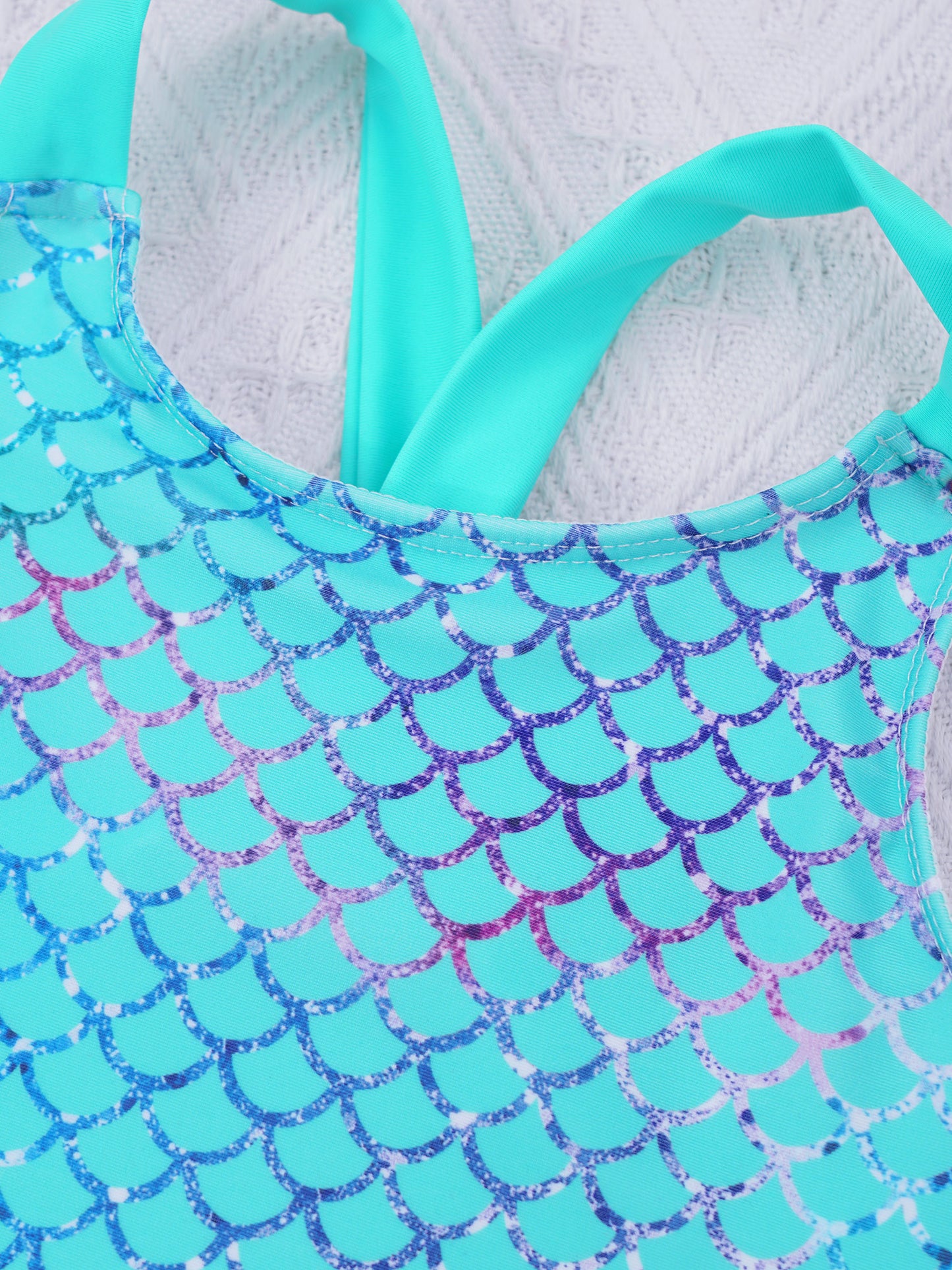 Little Girls Mermaid Fish Scales Swimsuit Sleeveless Cartoon Print One-piece Swimwear Summer Beachwear Bathing Suit