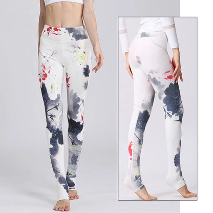 Yoga Pants Women High Waist Trainer Sports Leggings Long Tights Floral Push Up Running Trouser Workout Tummy Control
