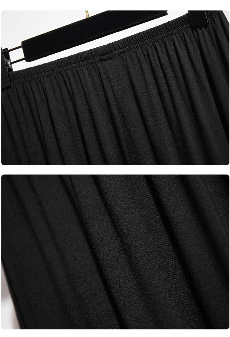 165Kg Plus Size Women's Summer Loose High-Waist Bottoming Cropped Trousers 5XL 6XL 7XL 8XL 9XL Thin Slimming Leggings Black