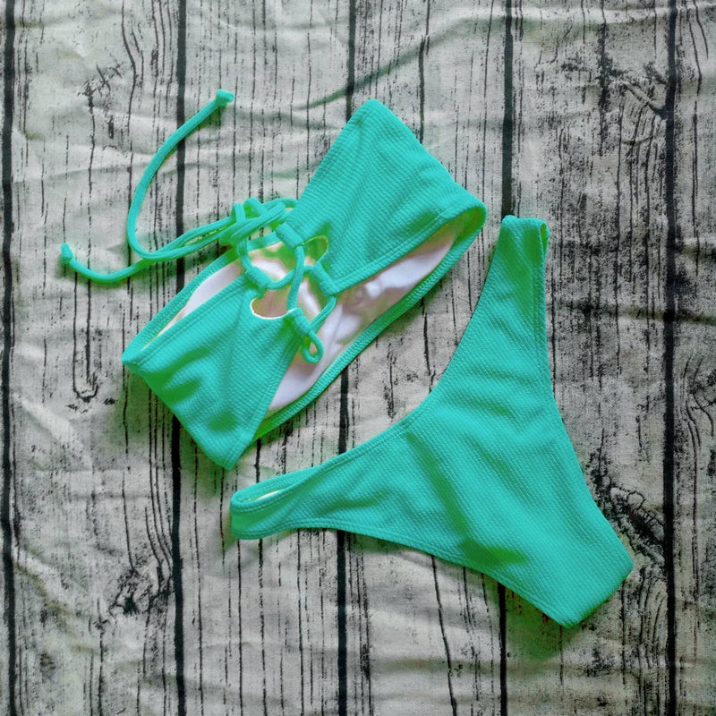 Solid Bikini Brazilian Swimsuit Women Bikini Set Off Shoulder Swimwear Female Swimming Bikini