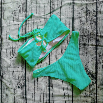Solid Bikini Brazilian Swimsuit Women Bikini Set Off Shoulder Swimwear Female Swimming Bikini