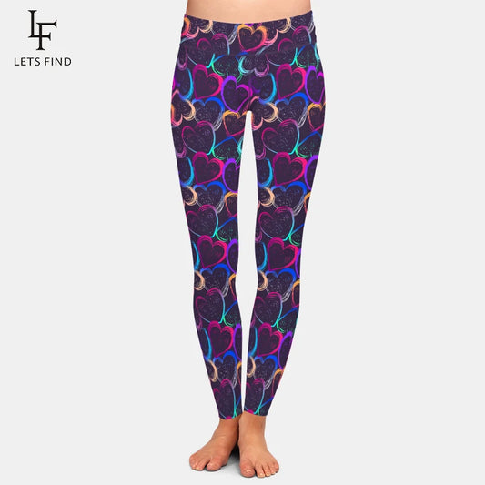 Women's Slim Leggings Colorful Hearts Print High Waist Comfortable Fitness Leggings