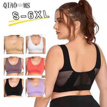 6XL Racerback Sports Bra for Women - Comfortable Sleep Bra Seamless Workout Yoga Bra Plus Size Breathable Mesh Workout