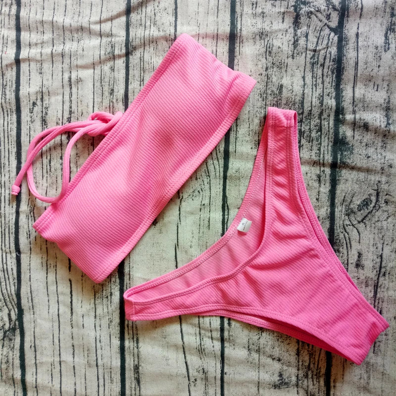 Solid Bikini Brazilian Swimsuit Women Bikini Set Off Shoulder Swimwear Female Swimming Bikini