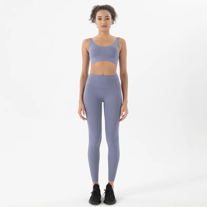 Nylon Tracksuits Women's Yoga Set Sports Suit Gym Fitness Bra Leggings Women Lounge Wear Crop Tops 18 Colors