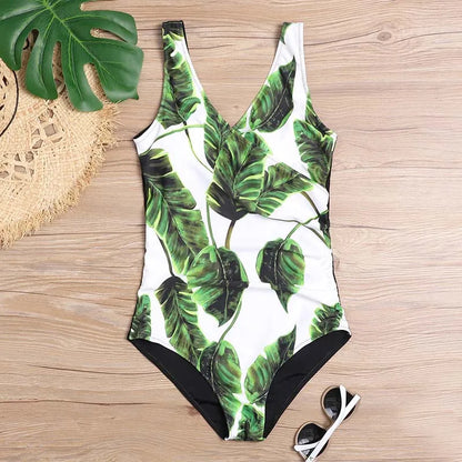 Print Leaf One-Piece Large Swimsuits Closed Female Plus Size Swimwear Pool Beach Bather Body Bathing Suit Women's Swim Wear