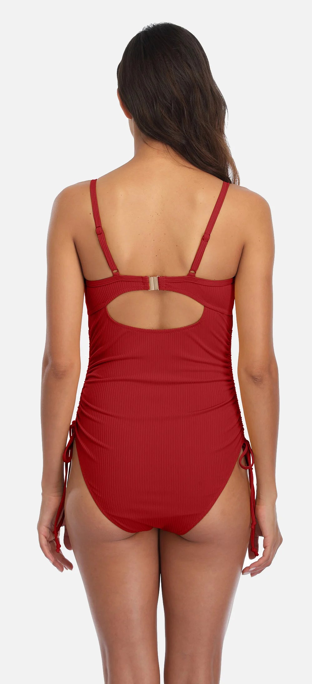 Anfilia Women's Ribbed One Piece Swimsuits Tie Side High Cut Bathing Suits Padded Monokinis Swimwear
