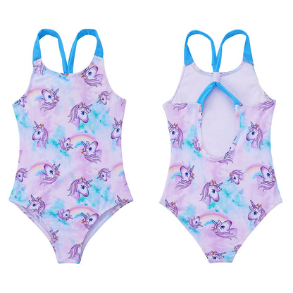 Little Girls Mermaid Fish Scales Swimsuit Sleeveless Cartoon Print One-piece Swimwear Summer Beachwear Bathing Suit