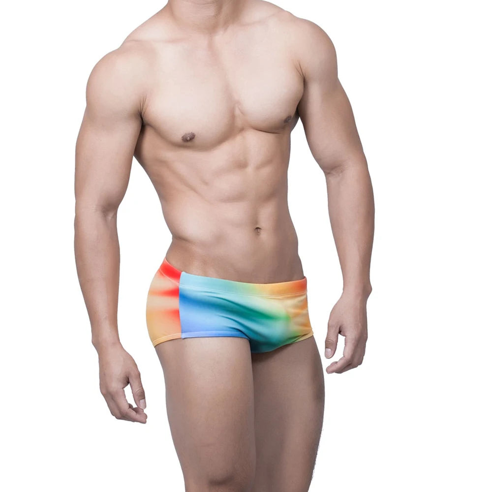 Summer Men's Swimming Trunks Low Waist Beach Board Surfing Swimwear Gradient Fashion Male Sport Quick Dry Bathing Swimsuits