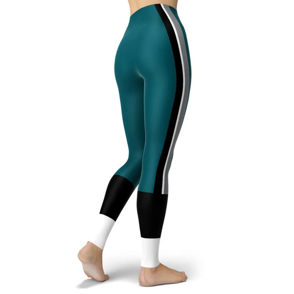 Printed Women's Sport Leggings Femme Fresh Color Striped Elastic Workout Blue Legging Outdoor Clothes