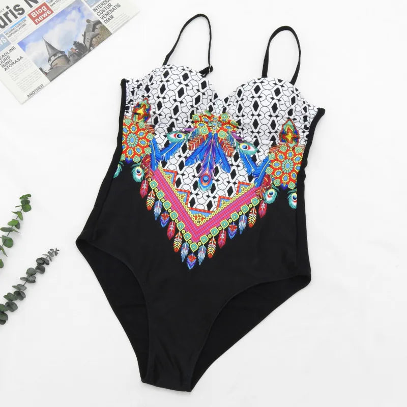 One Piece Swimsuit Closed Large Size Print Swimwear Women Flower Push Up Swimsuits Body Female Beach Bathing Suit XXL