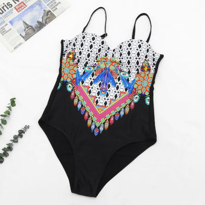 One Piece Swimsuit Closed Large Size Print Swimwear Women Flower Push Up Swimsuits Body Female Beach Bathing Suit XXL