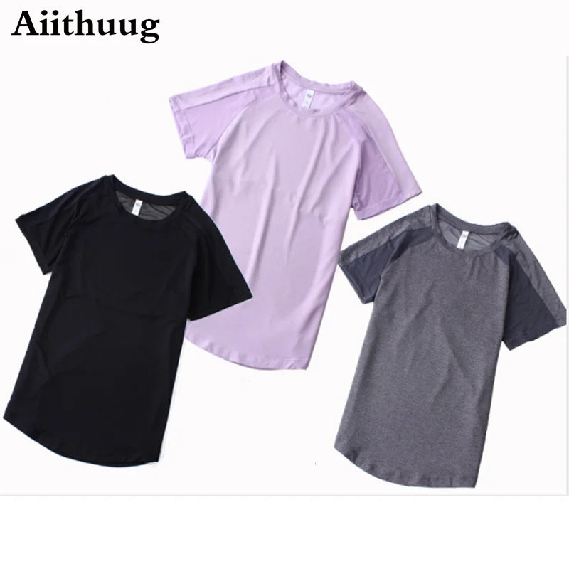 Aiithuug Short Sleeve Workout Tops for Women Stretchy Slim Fit Running Sports Shirts Dry Fit Mesh Yoga Gym Top  Fit T-Shirt