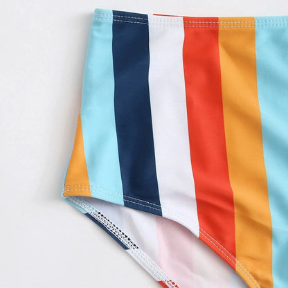 Striped Swimwear Women Push Up High Waist Bikini Halter Bikini Set Hollow Out Print Bathing Suit Two Piece Swimsuit