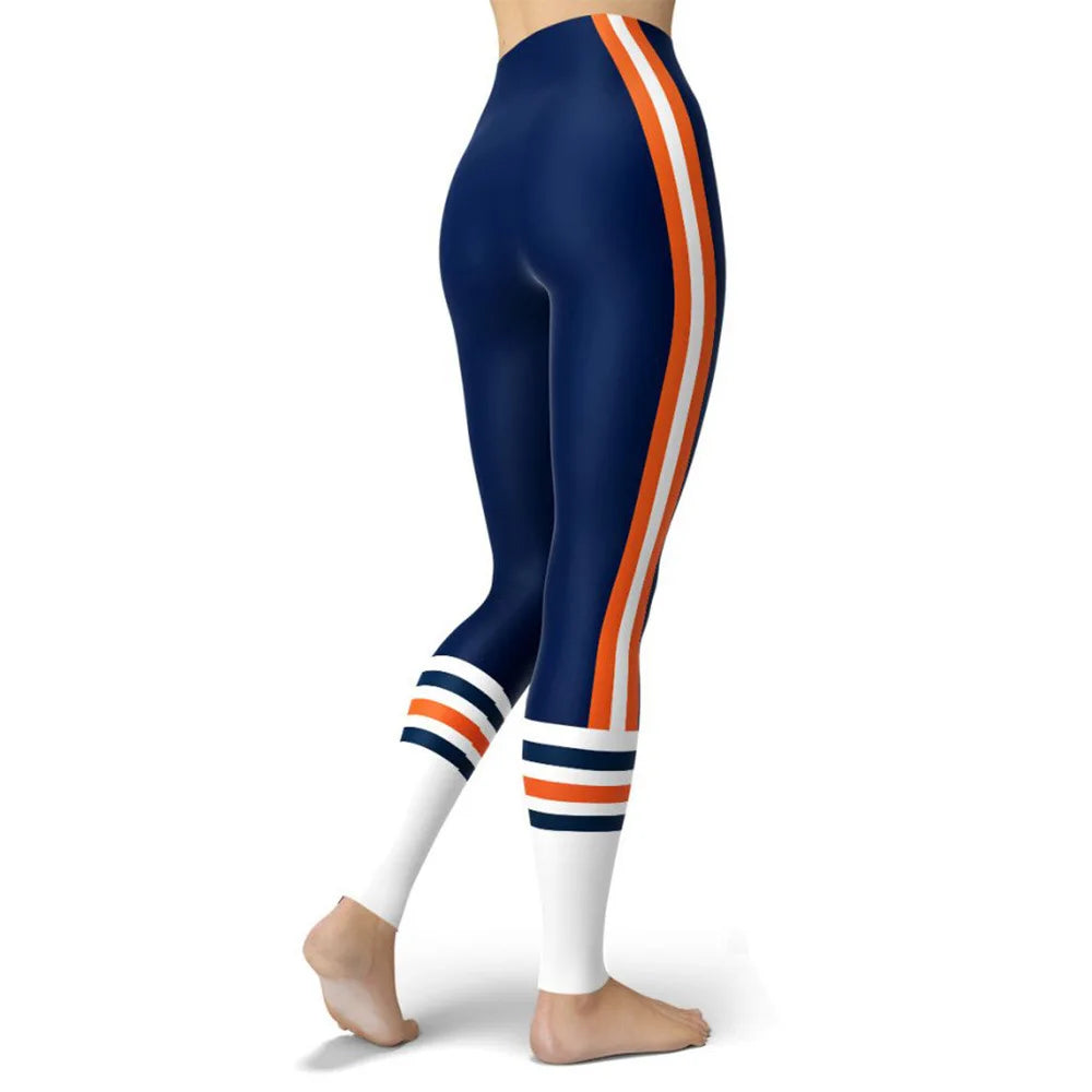 Printed Women's Sport Leggings Femme Fresh Color Striped Elastic Workout Blue Legging Outdoor Clothes