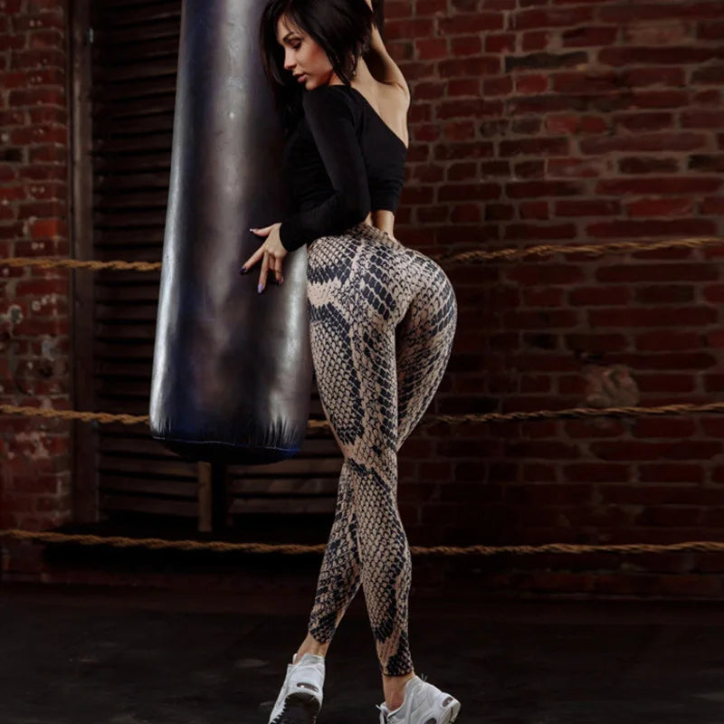 Women Red Serpentine Fitness Leggings Jogging Outdoor Running Sportswear High Waist Pants Casual  Workout Trousers Bottom