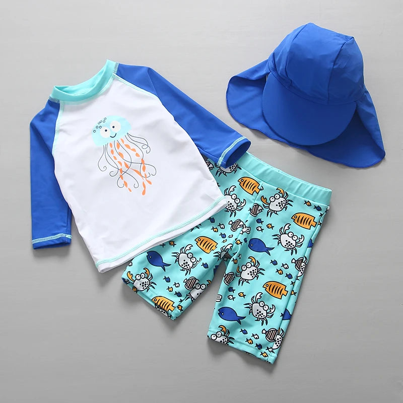 Kids Bathing Suits UV Protection Swimsuit Baby Boy Long Sleeve Swimwear for Children Swimming Suit Child Beach Pool Clothes