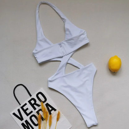 High Cut Out Halter Female Swimwear One Piece Swimsuit Women Cross Bandage Monokini Bather Bathing Suit Swim Bodysuit