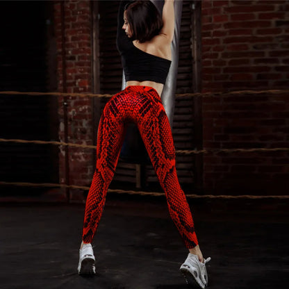Women Red Serpentine Fitness Leggings Jogging Outdoor Running Sportswear High Waist Pants Casual  Workout Trousers Bottom