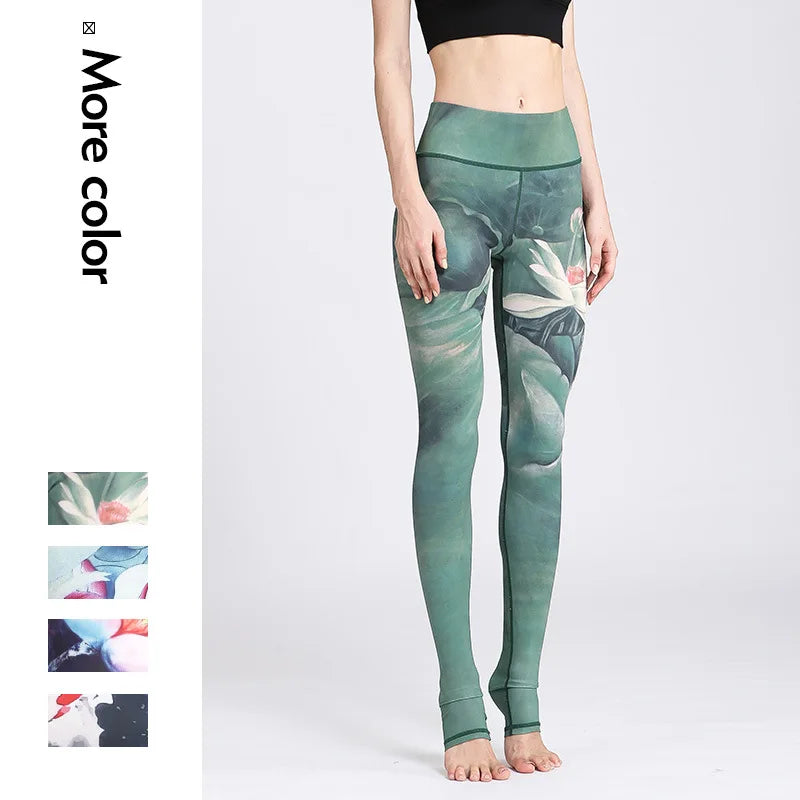 Yoga Pants Women High Waist Trainer Sports Leggings Long Tights Floral Push Up Running Trouser Workout Tummy Control