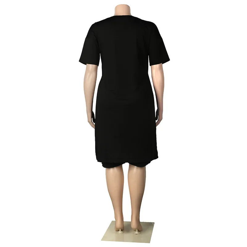 Plus Size Women Clothing Two Piece Set 4xl Summer Slip HemTop Shorts Suit Casual Tracksuit Streetwear