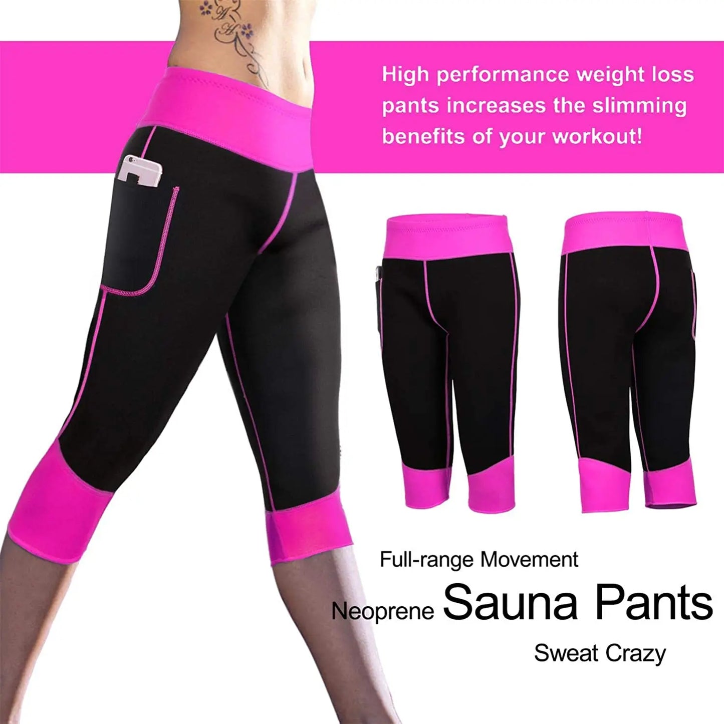 Neoprene Sauna Sweat Pants with Pocket for Women, Slimming Shorts, Compression Leggings, Body Shaper, Workout, Running