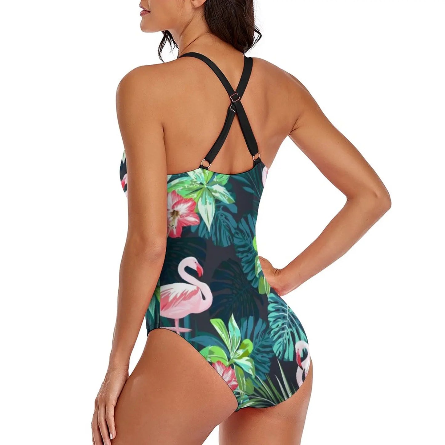 Tropical flamingo print Swimsuit Printed Rave Swimwear 1 Piece Bathing Suit